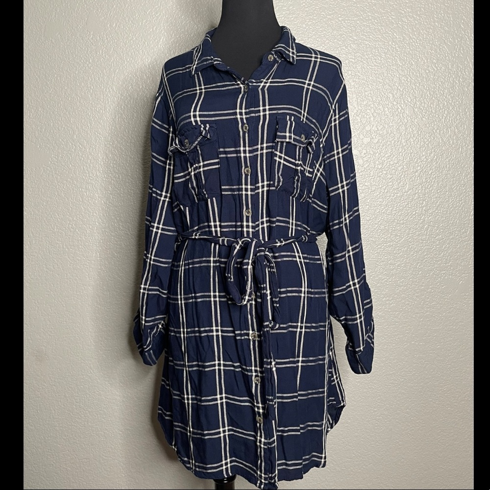 BLUE PLAID BUTTON DOWN DRESS